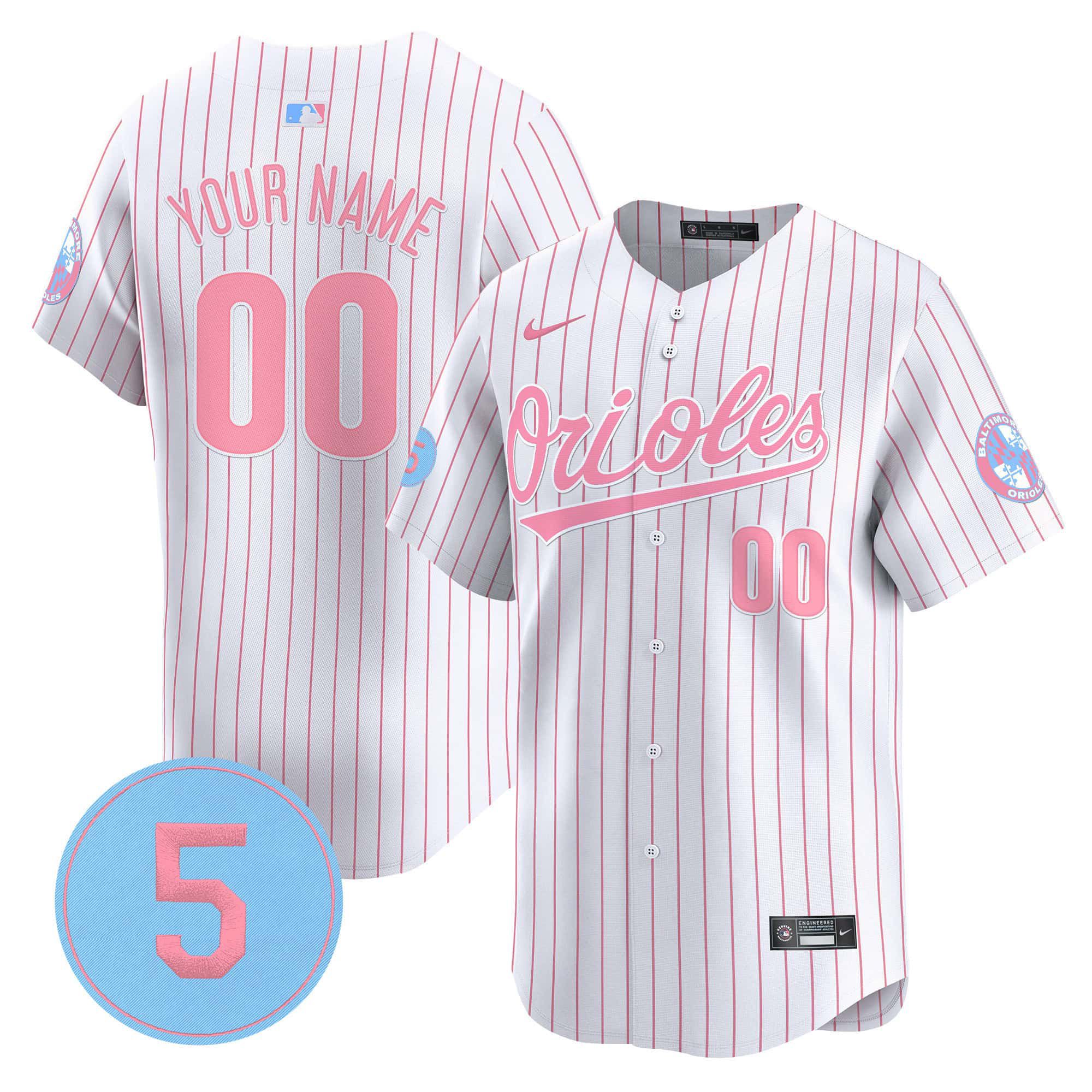 Men Baltimore Orioles White Stripe 2024 Nike Bubblegum Robinson Patch Vapor Premier Limited Custom MLB Jersey->customized mlb jersey->Custom Jersey